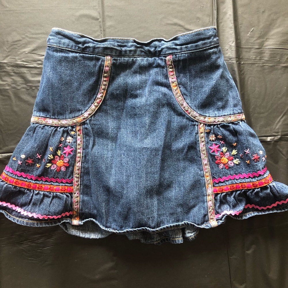 Gymboree Peruvian Doll Ribbon Trim Denim Skirt Size 7